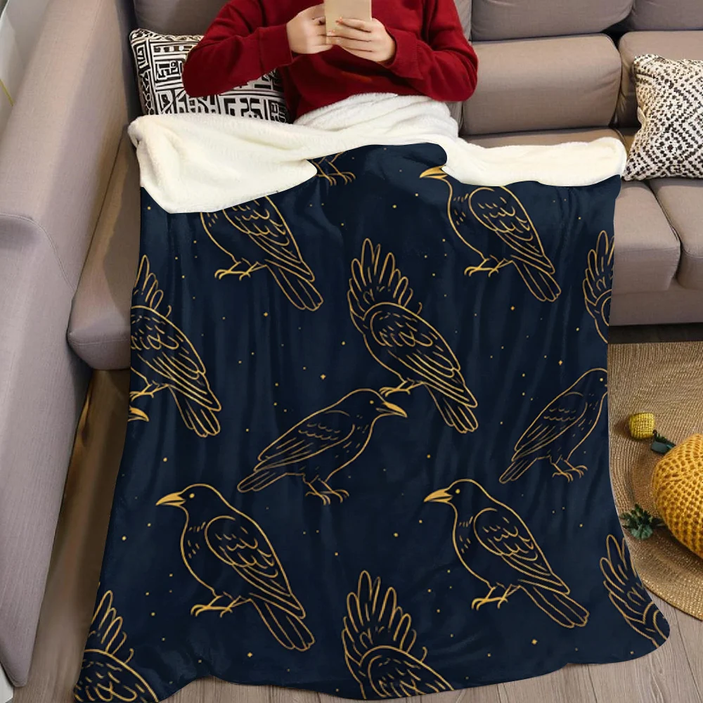 Black Crows Branches Flannel Blanket Warm Soft Halloween Christmas All-Season Couch Decorative Cozy Warm Gift