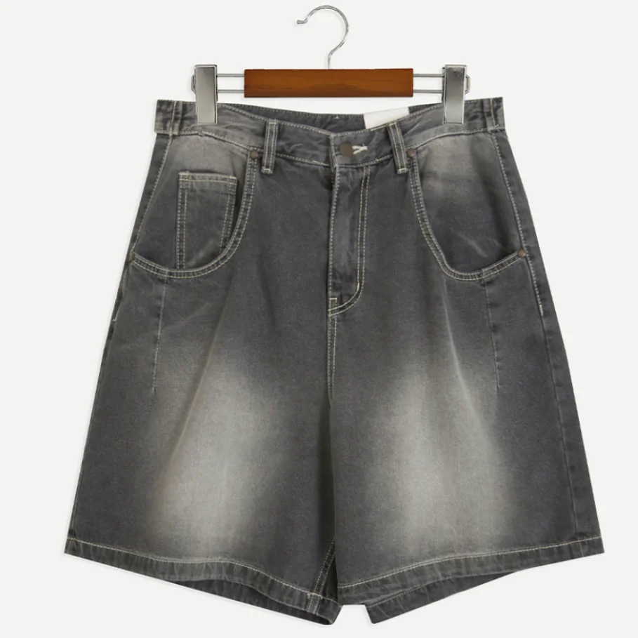 High Street Denim Shorts Women's 2025 Summer New Zipper Chic Denim Short Pants Loose Comfort Pocket Decoration Five-point Pants