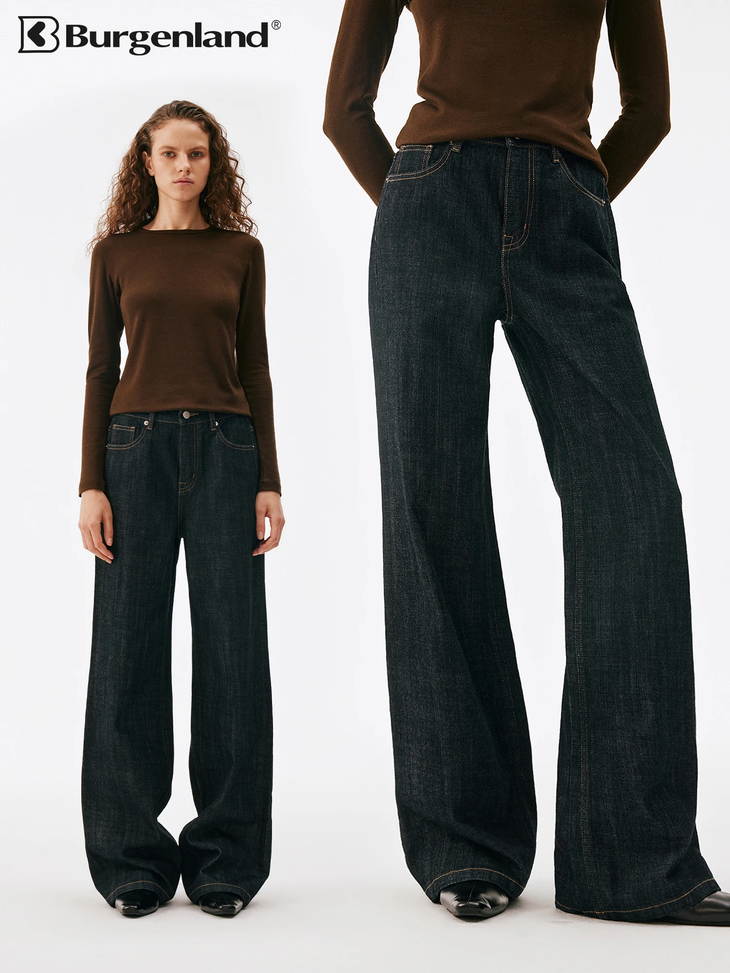 Burgenland Vintage Denim Wide Leg Pants Women Loose Straight High Waist Slimming Trousers Casual Cotton Long Jeans