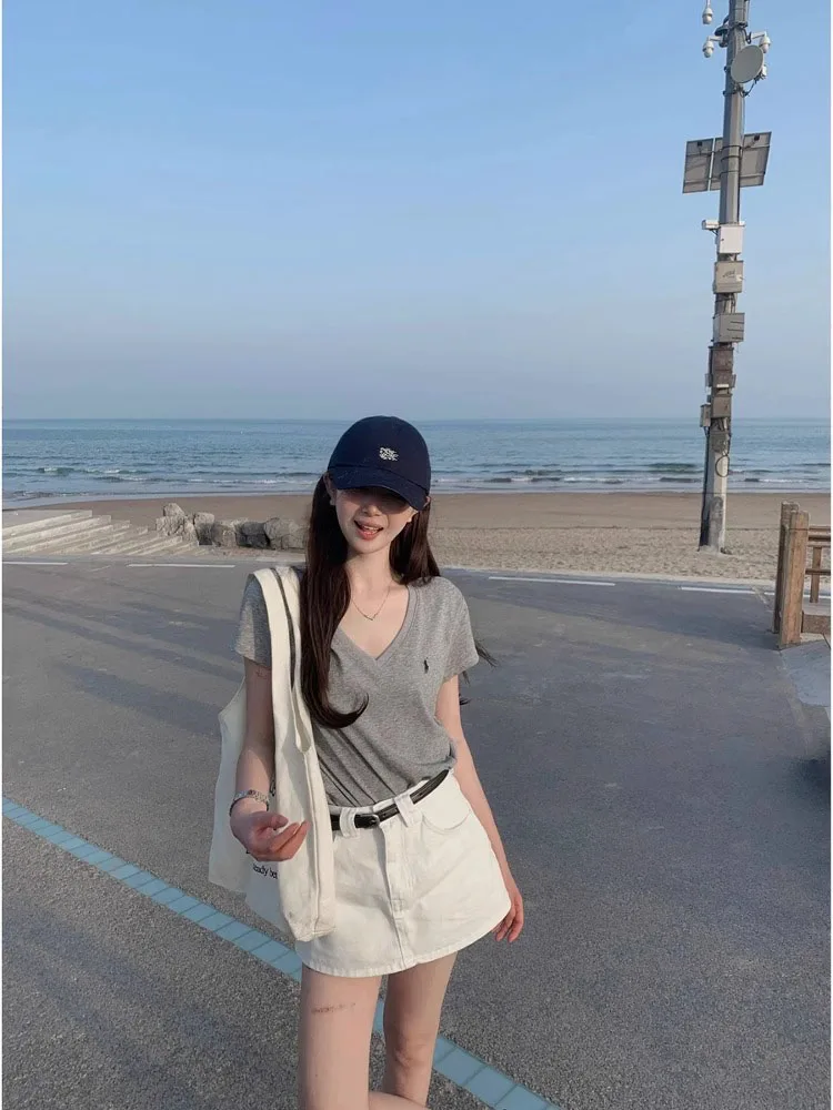 

Белая джинсовая юбка с высокой талией. Женская противолегкая юбка трапециевидной формы, большие размеры, осенняя модная облегающая юбка небольшого размера.