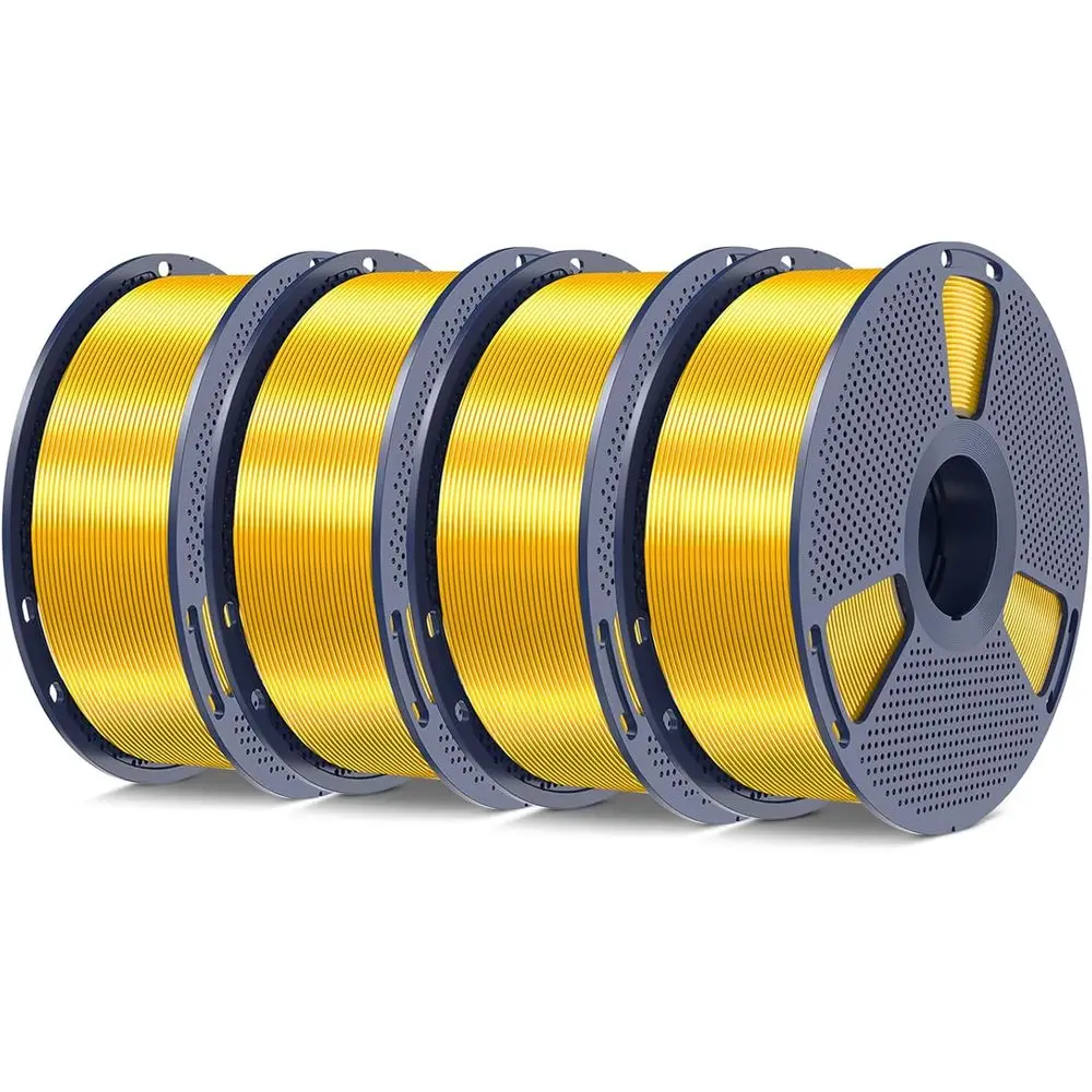 

Enhanced 1.75mm PLA Filament, Chrome Gloss Finish, Silky Texture, Stable for 3D Printing, 4kg Gold Pack