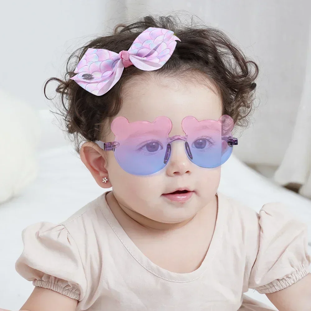 2 Pcs/Set Colors Soft Big Bowknot Hairclip Transparent Gradient Bear Shape Sunglasses Boys Girls Headwear Kids Hair Accessories