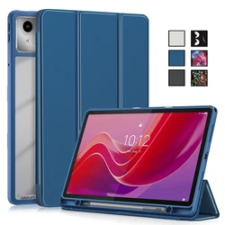 For Lenovo Tab M11 Case With Pen Holder Leather Acrylic Back Fold Smart Cover For Etui Xiaoxin Pad 2024 Lenovo M11 Case tb330fu