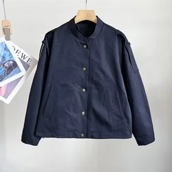 Maxdutti 2024 Autumn British Fashion Ladies Jacket Women Coat Vintage Epaulettes Navy Blue Bomber Jacket Top