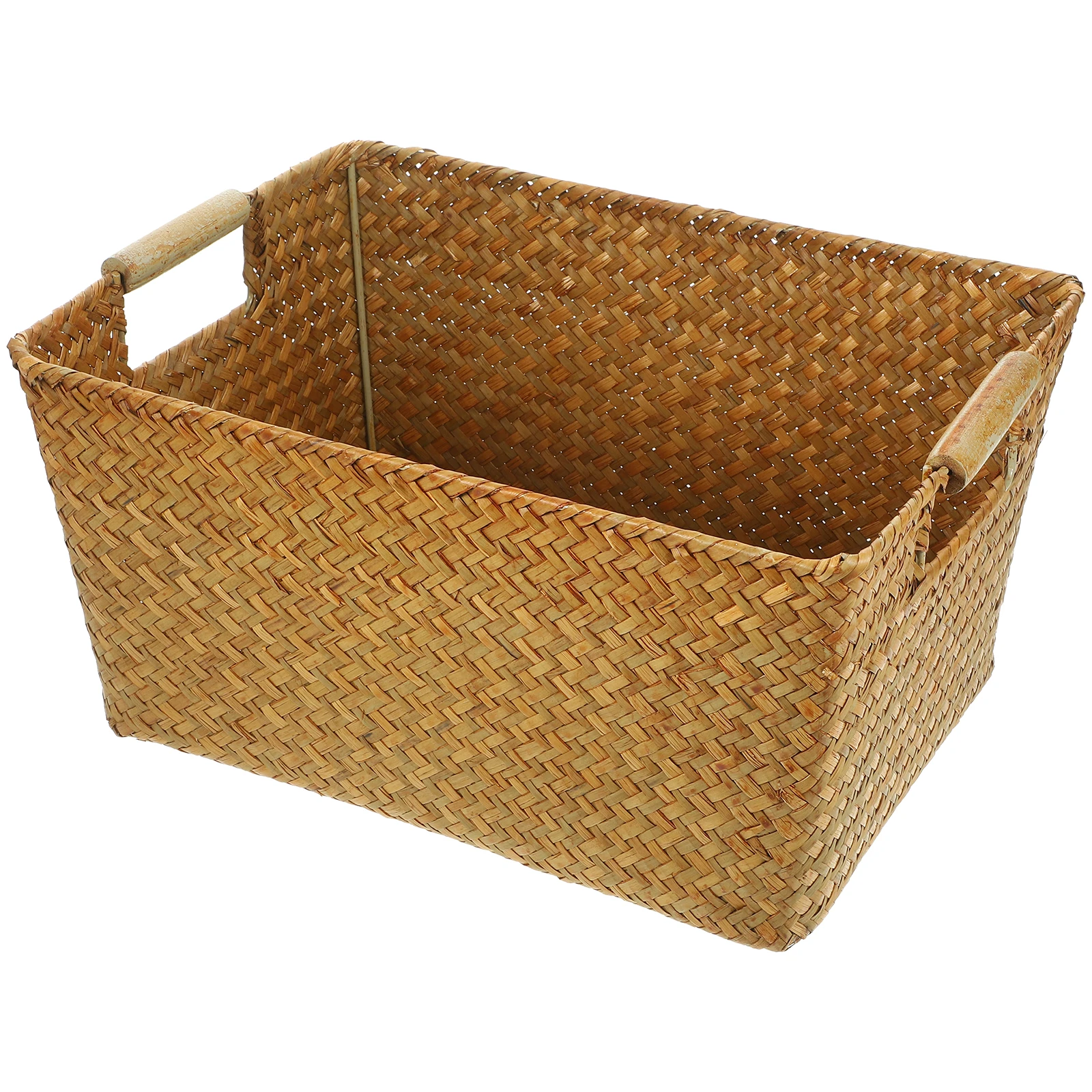

Caramel Seagrass Woven Bamboo Storage Basket 34x25x17cm M Size Multi functional Home Office ganizer Portable Desktop for Books