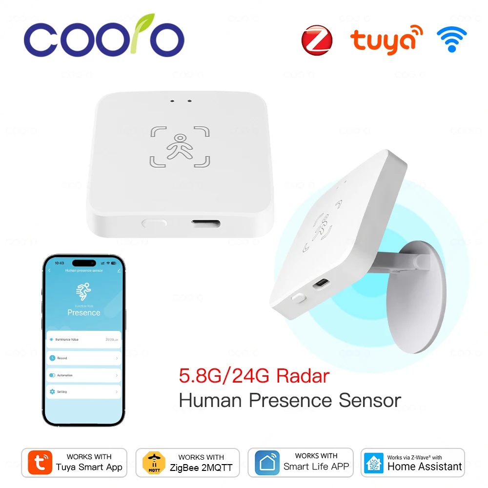 Tuya WiFi Zigbee Smart Human Presence Sensor 5.8G 24G Radar Motion Sensor with Lux/Distance Detection for 2mqtt Home Assistant