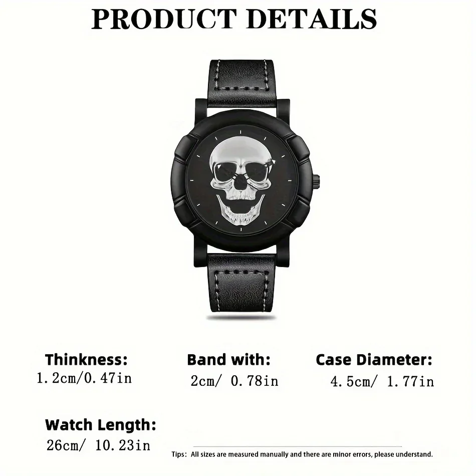 Fashion Mens 3D Skull Casual Quartz Wristwatch, Sports Watch