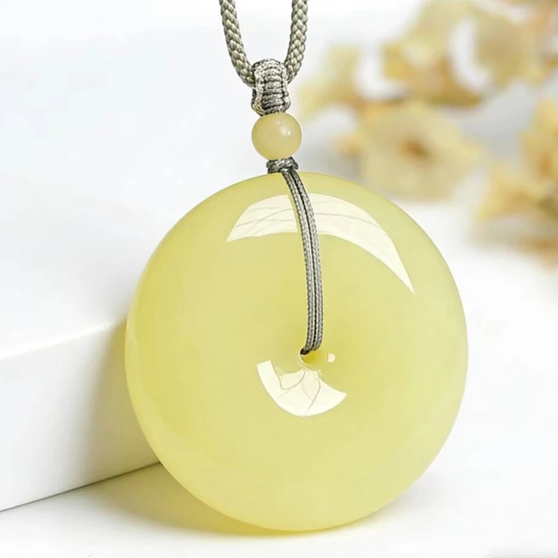 

Hotan Ruoqiang Yellow Peace Pendant Men and Women, Necklace, Jade Ornament
