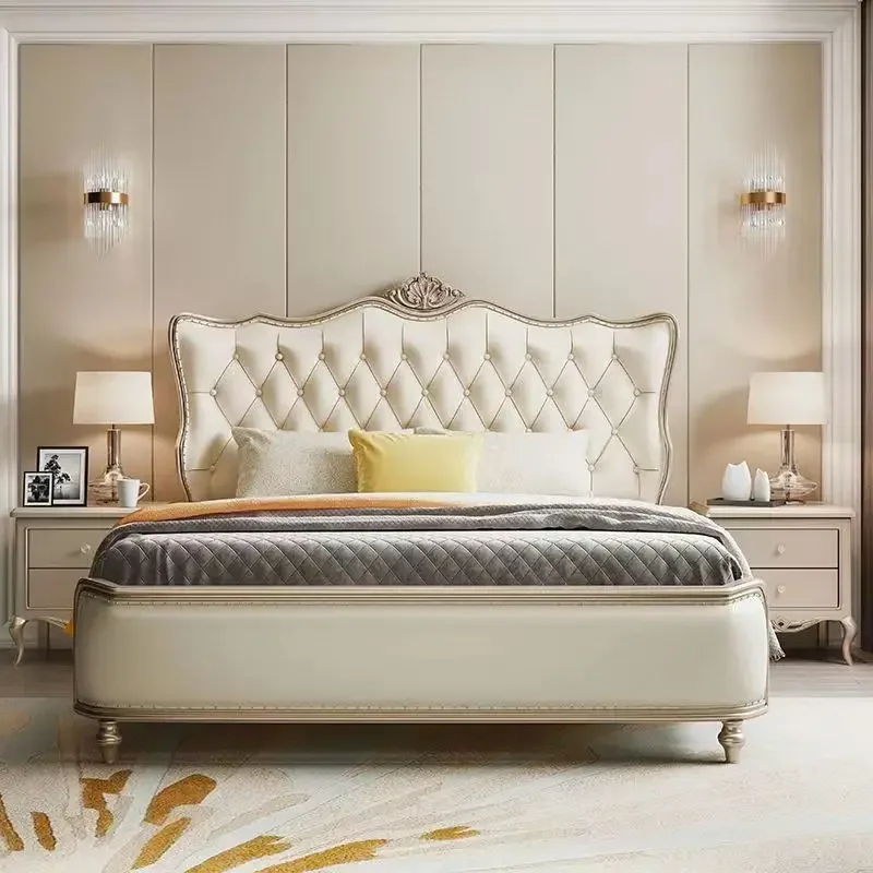 

Double, leather bed 2 meters, European, American, solid wood, light luxury, high-end, master bedroom