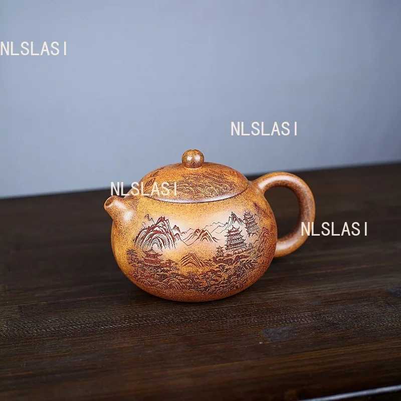 

450ml Earthenware Pot of Yixing High Temperature Section Mud Large Capacity Handmade Landscape Painting Kung Fu Tea Pot