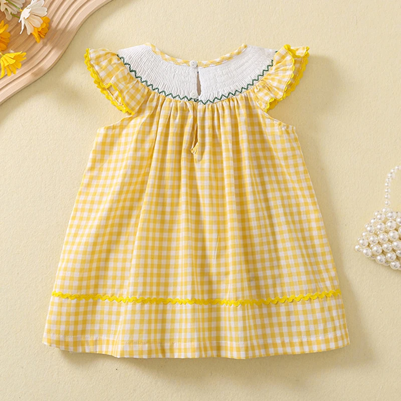 Kids Baby Girls Sleeveless Sweet Grid Chick Embroidery Dress Summer Baby Girls Dress Kids Baby Girls Children Clothes Dress