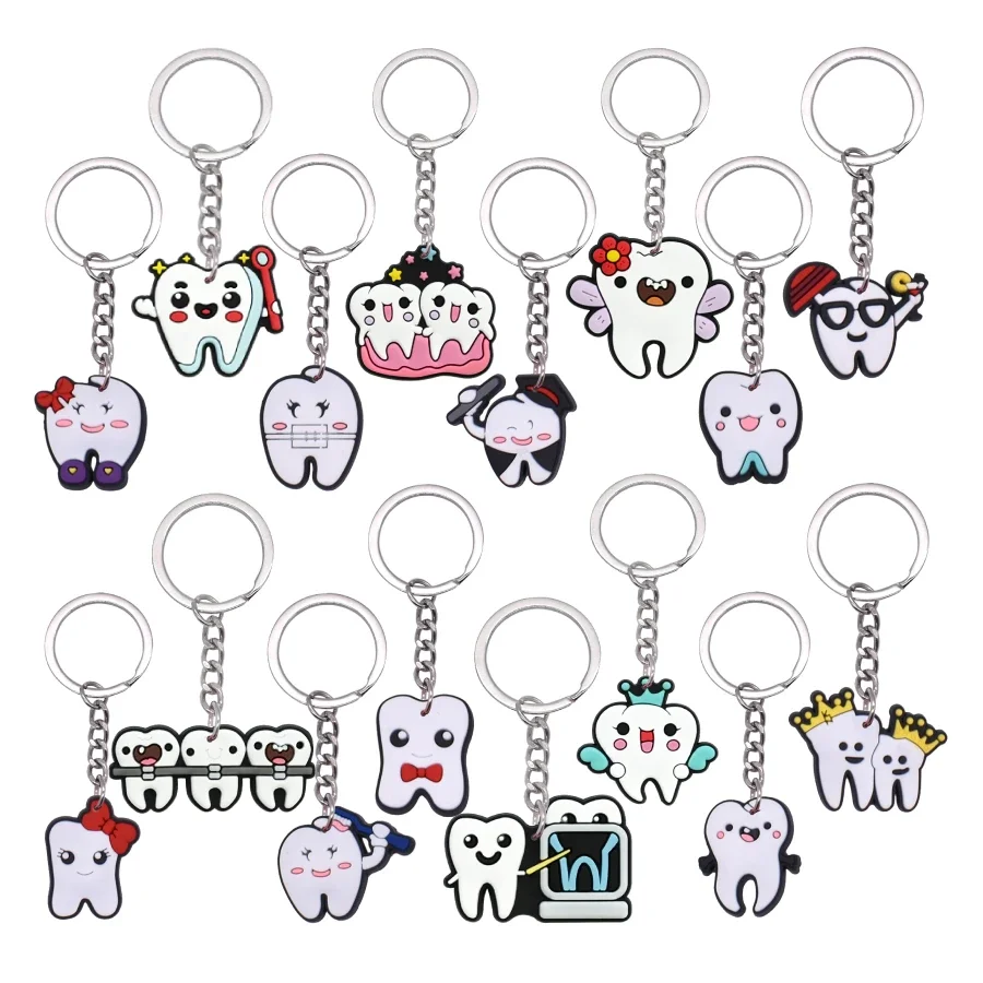 

100pcs Tooth Shaped Keychains Dental Key Rings for Dentist Dental Assistant Gifts