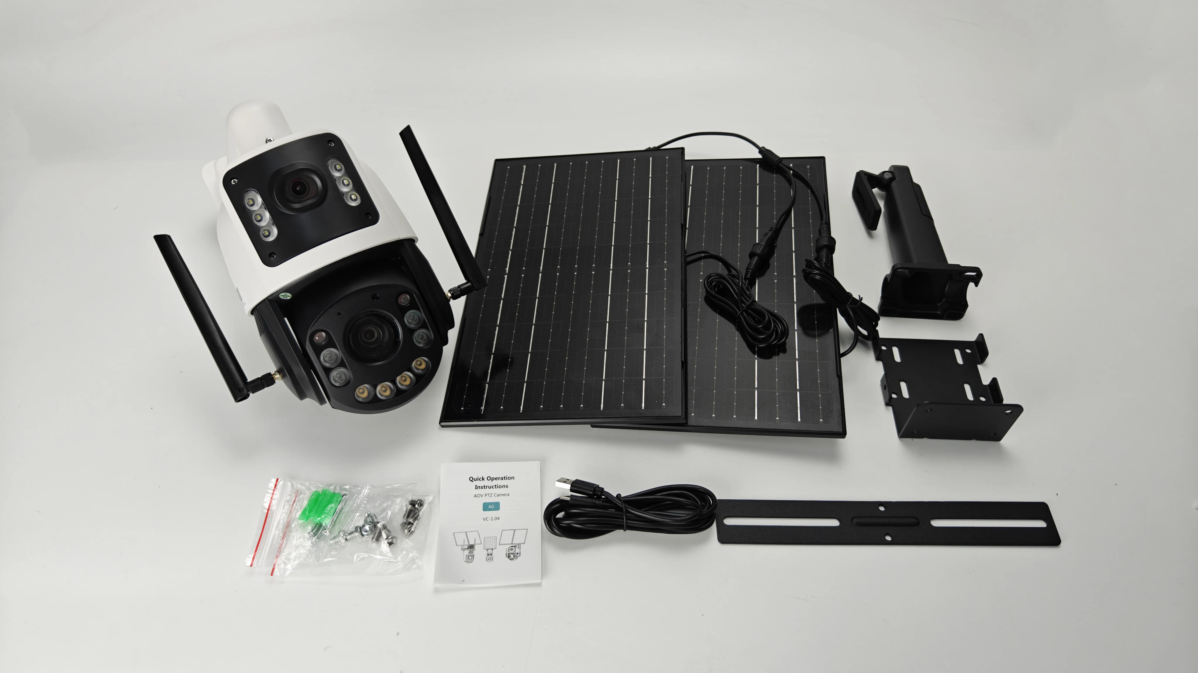 LS VISION 20W 야외 태양광 CCTV 카메라 4MP 듀얼 렌즈 및 50배 줌 24/7 방수 배터리 PTZ 플러드라이트 4G AOV 카메라