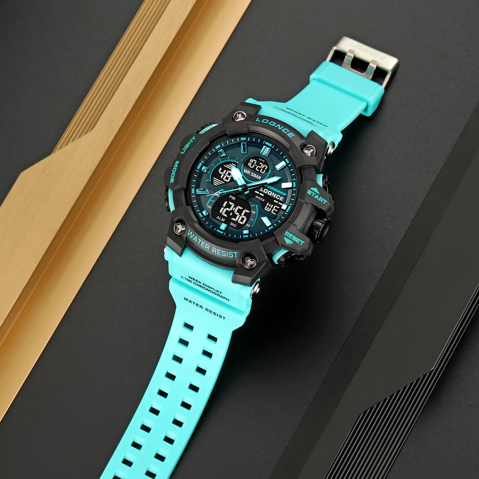Fashion LOQNCE 98007 Men's Watch 5ATM Waterproof Watches for Men High Quality Dual Movement Multifunctional Electronics Watch