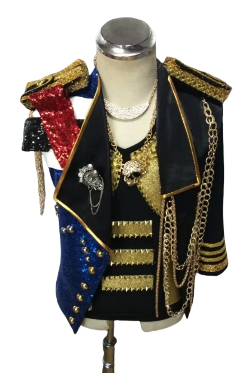 Original designed  Men\'s Sequins Chain tassel Royal Jacket Nightclub Male Singer DJ Stars Performance Costumes Party Stage Wear