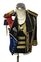 Original designed  Men's Sequins Chain tassel Royal Jacket Nightclub Male Singer DJ Stars Performance Costumes Party Stage Wear