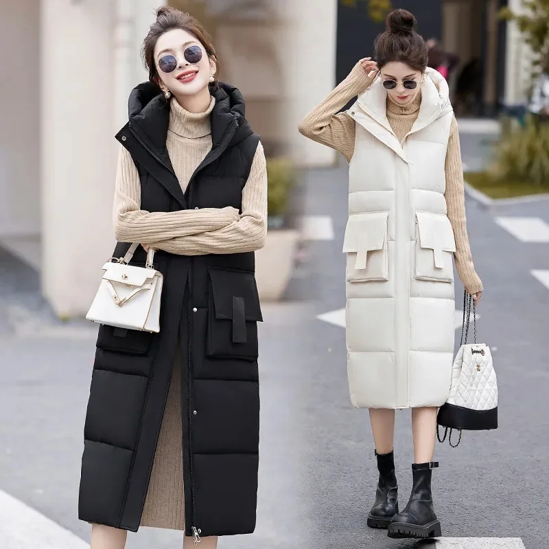 Loose Fit Women's Vest Hot Sale Of The Season New Style Autumn Winter Hooded Cotton Duckling Sleeveless Korean Version Versatile