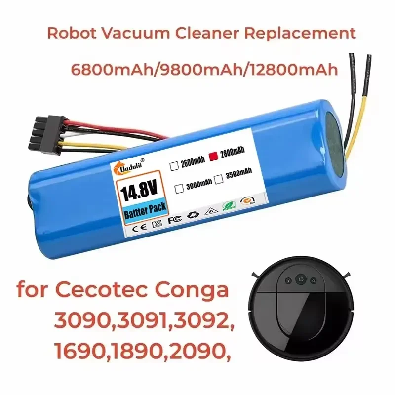 14.4v 12800mah 100% novo, adequado para cecotec conga 3090 3091 3092 1690 1890 2090 2290 acessórios para aspirador de pó robô