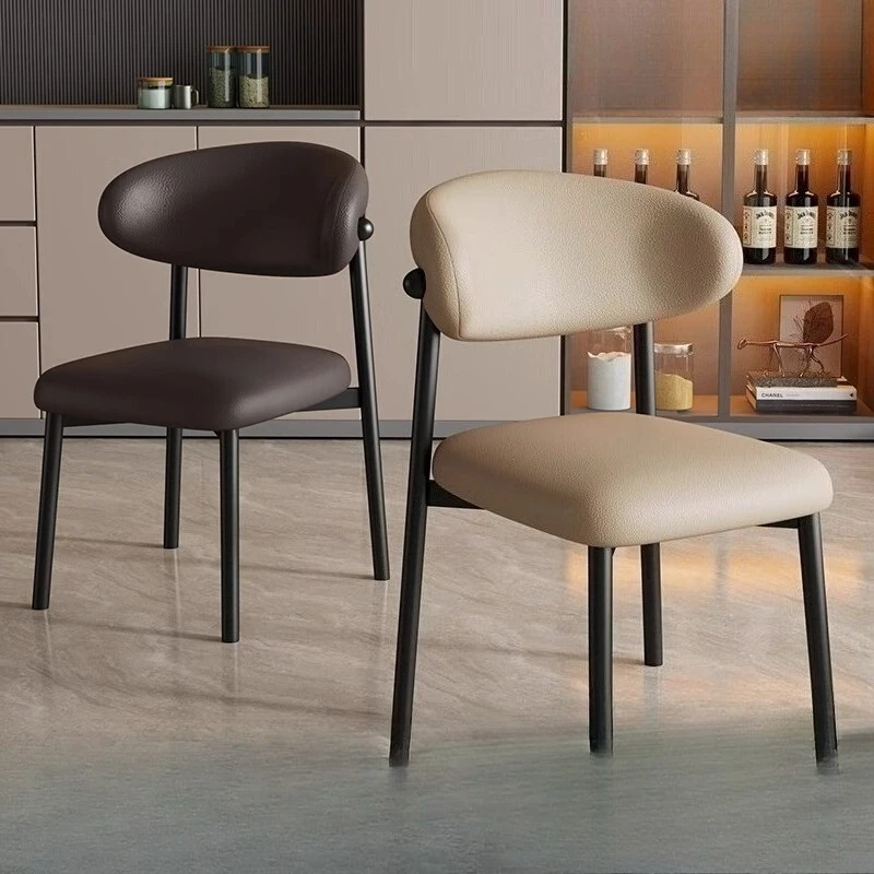 

Nappa Leather Dining Chair Household Furniture Light Luxury Nordic Minimalist Curved Chair Soft Backrest Carbon Steel Frame
