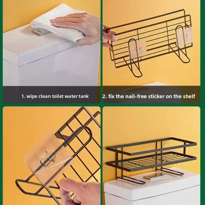 No Drill Toilet shower Rack Storage Bathroom Miscellaneous Storage Rack Multifunctional Water Tank Double-layer Storage Rack