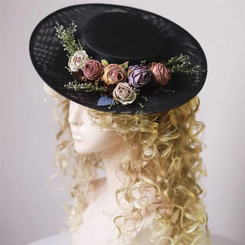 

New top hat vintage hollow flowers mori tie flat bridal wedding headwear