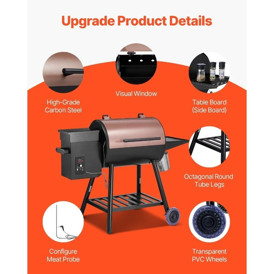 Wood Pellet Grill Smoker, 8 in 1 BBQ Grills for Outdoor Cooking, 456 Square Inches Cook Area Electric Grill and Smoker, with