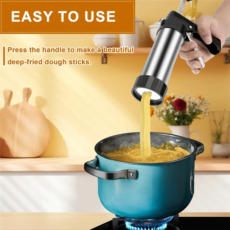 A24P Churrera Churro Maker Machine الفولاذ المقاوم للصدأ Churro Maker Kit مع 3 نصائح مختلفة الأنابيب فوهة جوفاء