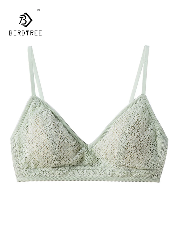 BirdTree, Lining 100%Real Silk Sexy Bra, Women Wire Free Thin, Breathable French Sweet Underwear, 2024 Spring Summer P43059QC