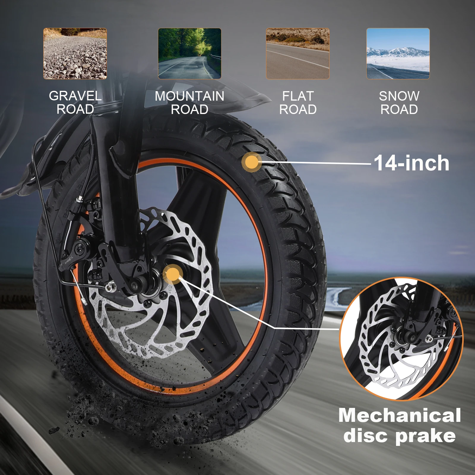 Scooters elétricos H14 com bateria, motor 750w, 48v, 18ah, com uma caixa de compras, pneus pneumáticos 14 polegadas