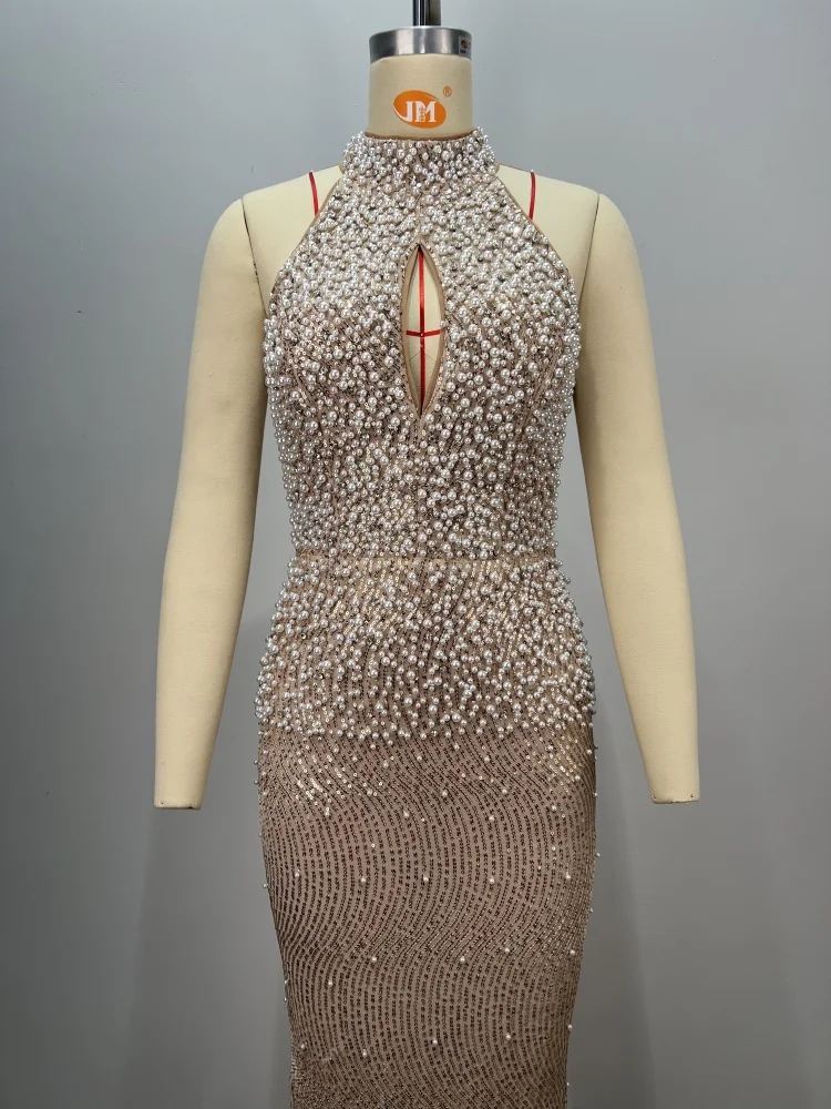 Suknia wieczorowa z przezroczystej siateczki, długa, syrenka, z błyszczącymi dżetami, na studniówkę, formalna, na imprezę, kolekcja 2025, zdobiona dżetami, couture, vestidos.