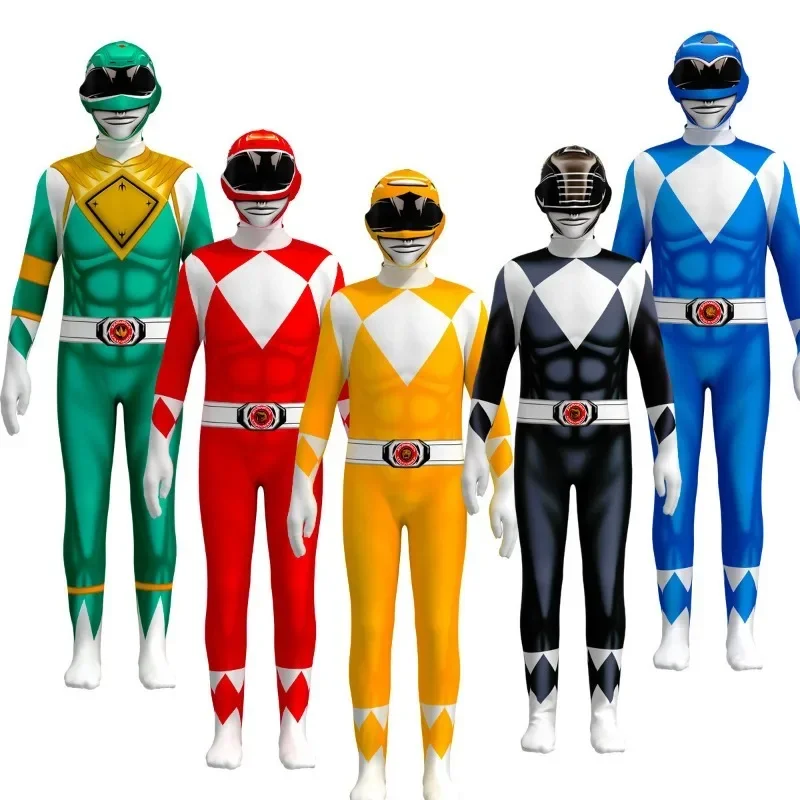 Fantasia Power Range Kostuum Samurai Cosplay Kostuum Volwassen Kids Morpher Machtige Morphin Masker Jumpsuit Zentai Pak Halloween