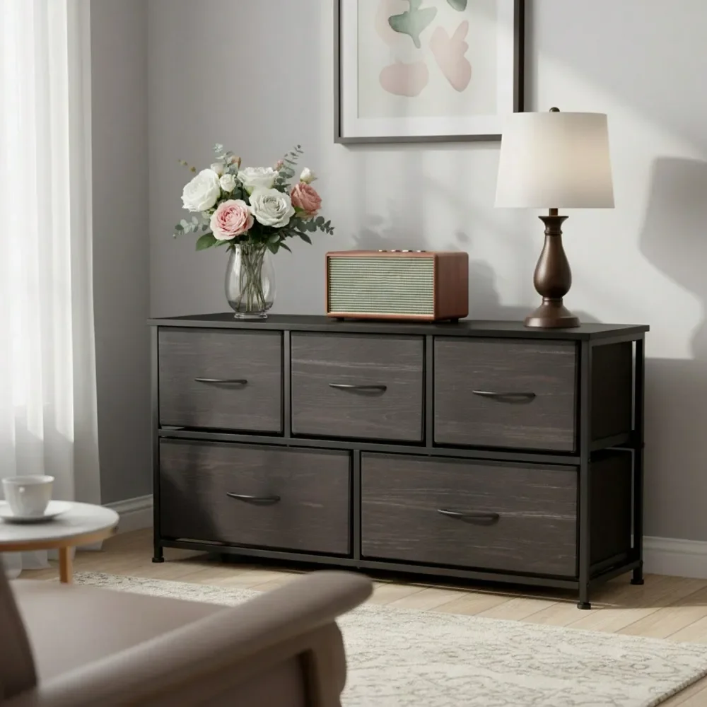 

Dresser For Bedroom With 5 Drawers, Wide Chest Of Drawers, Fabric Bedroom Dresser With Drawer Organizer, Storage Organizer Unit
