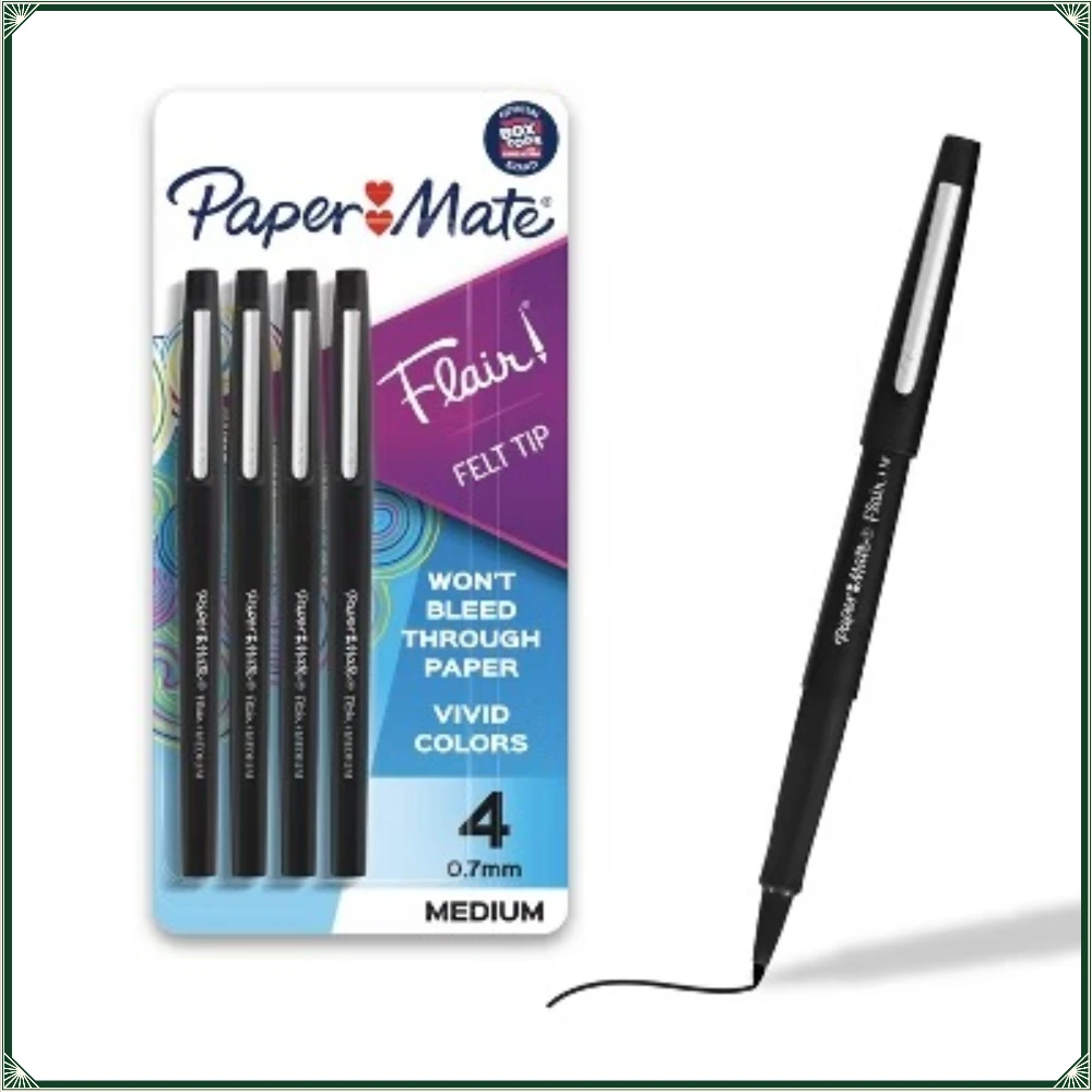 

Paper Mate Flair 4pk Marker Pens Felt Tip 0.7mm Black: Porous Point, Medium, Fade-Resistant, Durable, Office & Art Use