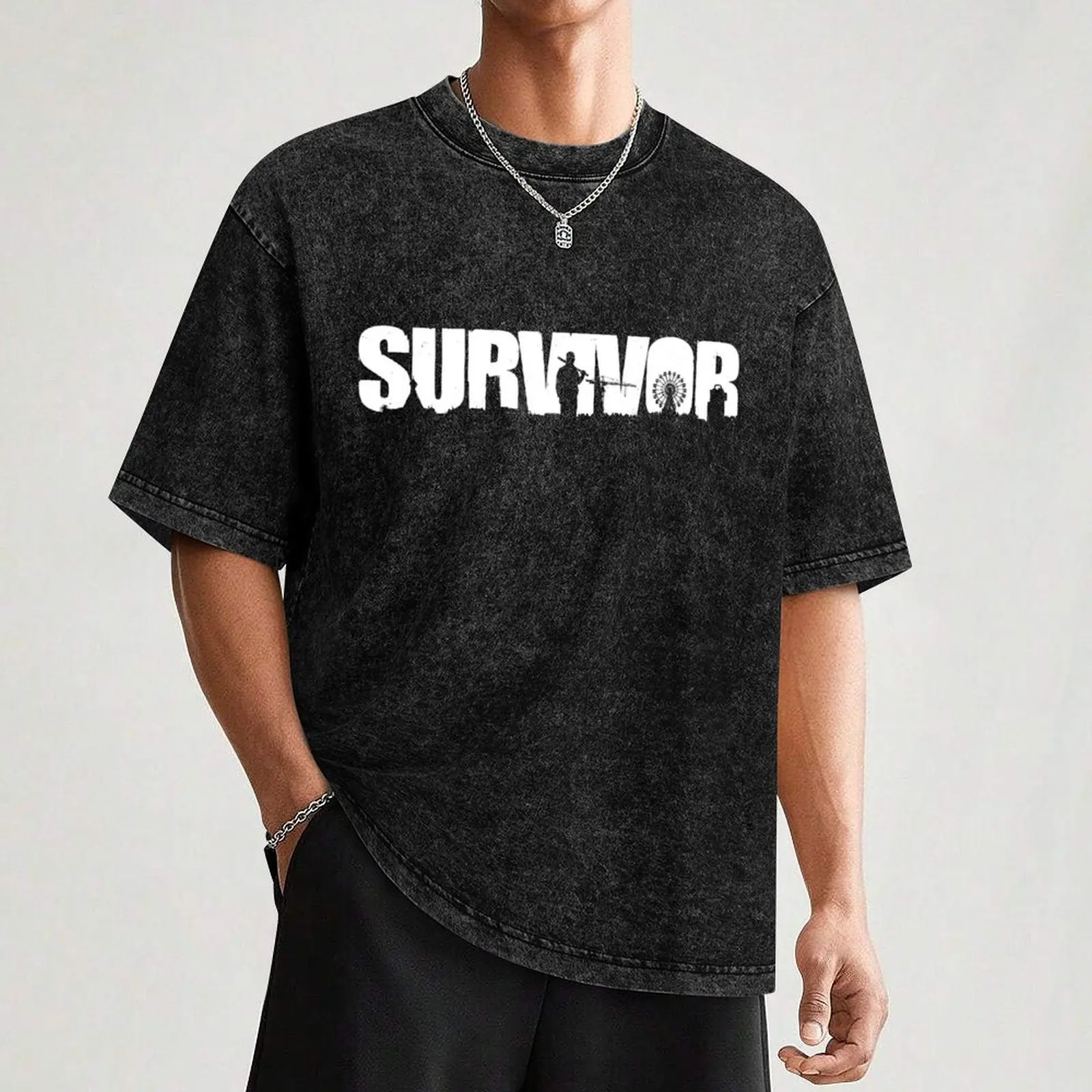 Survivor- White Ink T-Shirt Casual Short Sleeve Tee