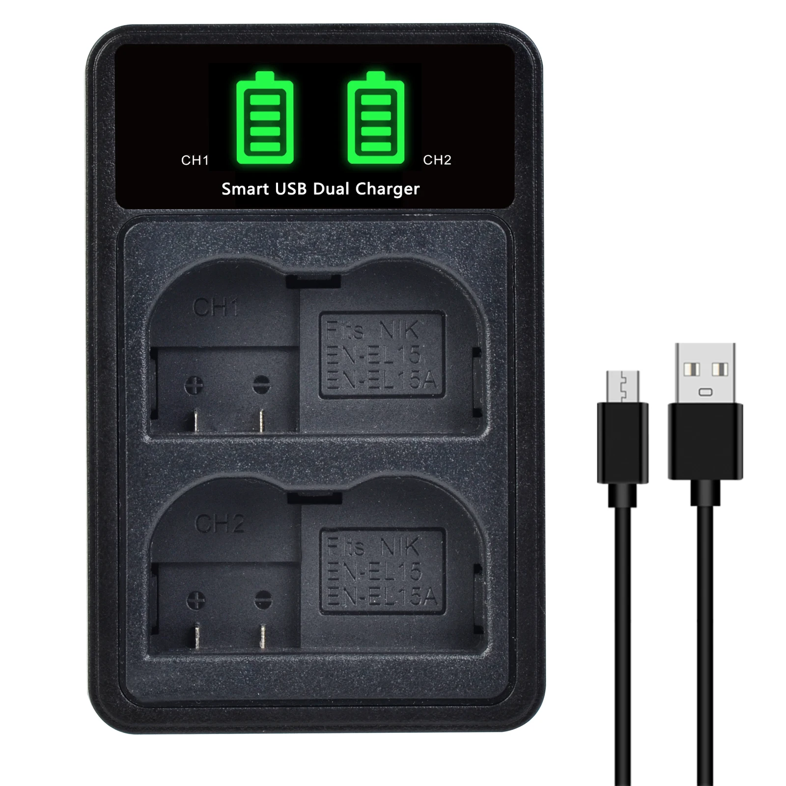 Pickle Power EN-EL15C EL15 Dual USB Charger for Nikon Z6, Z6II, Z7, Z7II, Z8, D850, D810, D810A, D800, D800E, D7500, D7200