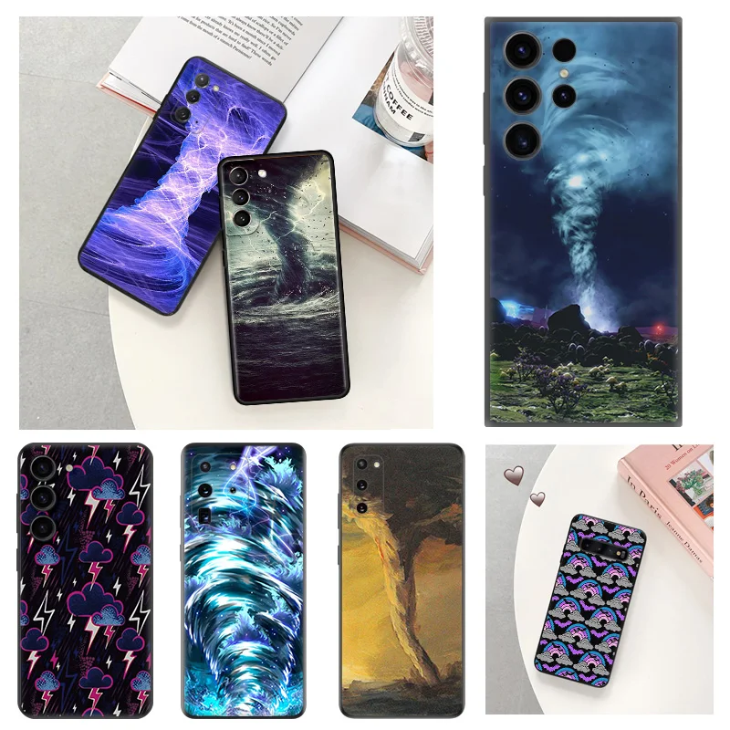 Silicone Soft Phone Case Cover for Samsung Galaxy S24 S23 5G S22 S21 Ultra S20 FE S10 Lite Plus Tornado Lightning Art Fundas