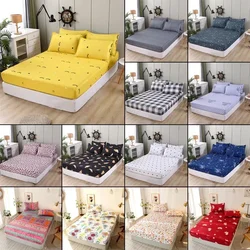 Polyester Fashion Print Fitted Sheet with Elastic Band Non Slip Mattress Cover Pillowcase for Single Double Bed 90/120/150/180cm