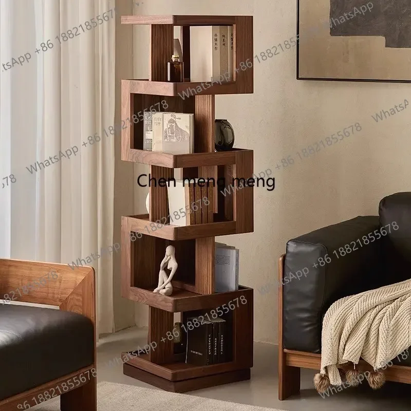 01A North American black walnut rotating bookcase corner bookshelf Nordic living room bedroom simple display shelf