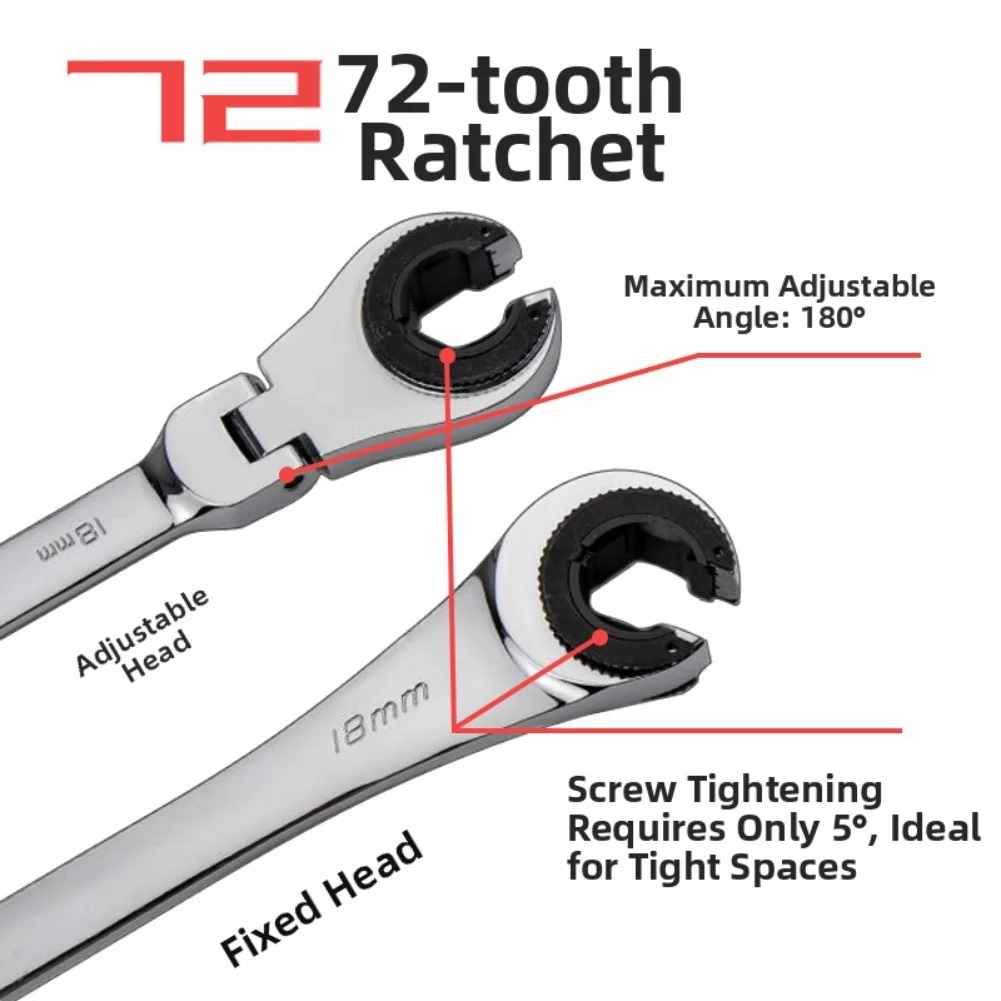 

1pc 8-19mm Fix Head Ratcheting Wrench Tubing Wrench Ratchet Open End Wrench For Automotive Repair Maintenance
