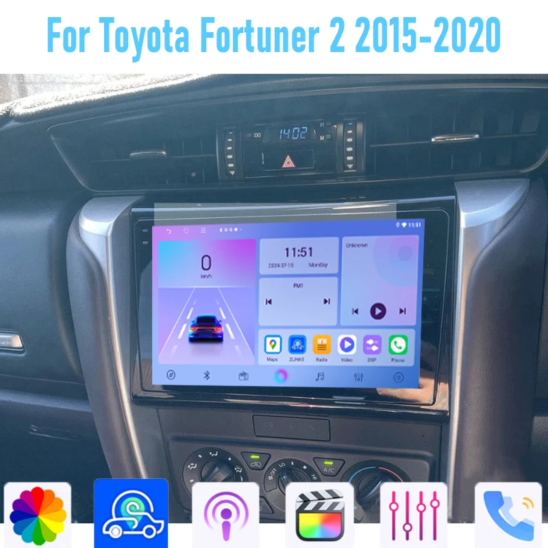 

9'' For Toyota Fortuner 2 2015-2020 Car Radio Head Unit GPS Multimedia Carplay Android 15 Wireless Navigation Intelligent System