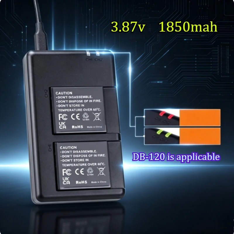 1850mAh 3.87v DB-120 Compatible with For Ricoh for GR4 Camera Charger Dual Charging Dock Compatible with Digital Batteries