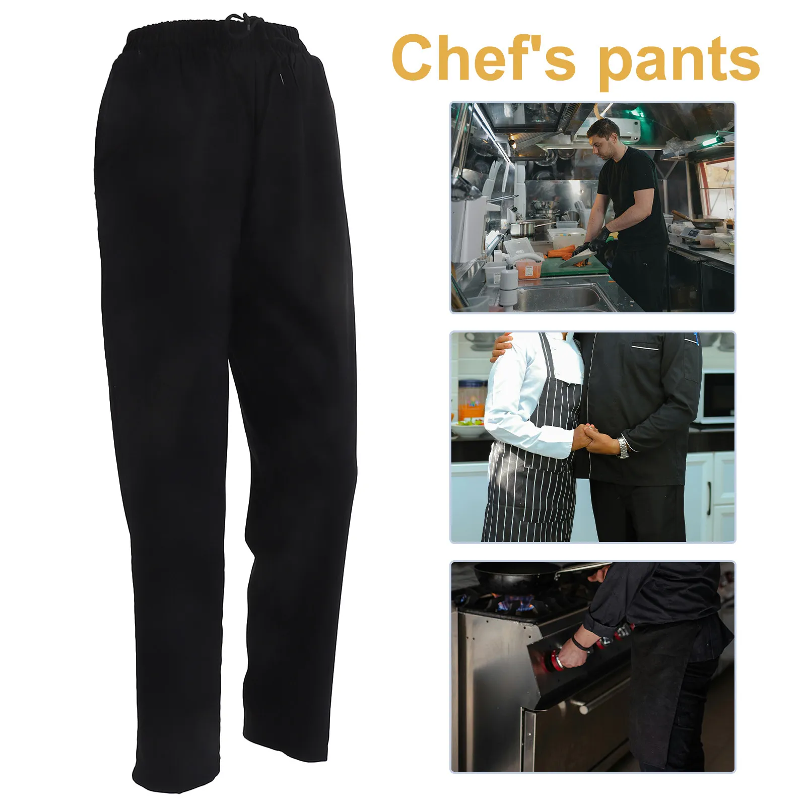 Oddychające spodnie kucharskie, luźne dżinsy robocze dla kobiet i mężczyzn, uniform do stołówki, wyposażenie kuchni, materiał poliester-bawełna, odporne na olej.