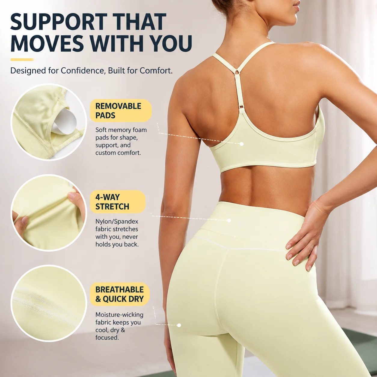 Women 2 Piece Yoga Set Deep V Spaghetti Strap Cropped Bra High Waist Capri Leggings Activewear Gym Fitness Workout