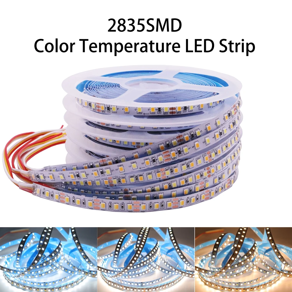 5M podwójny kolor CRI90 + SMD2835 CCT ściemniacz do taśm LED światła DC12V/24V kolor regulacja temperatury elastyczna taśma LED wstążka