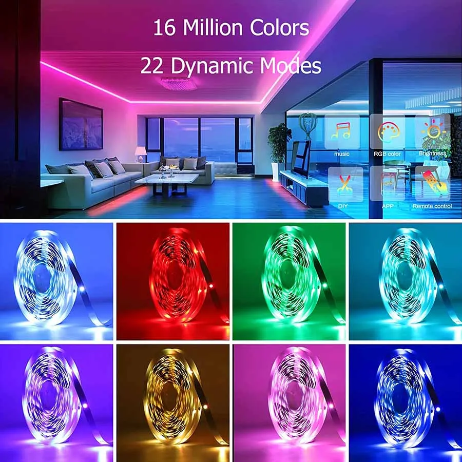 5m LED light strip Bluetooth APP control remote USB plug RGB light strip for TV backlight party festival room decoration