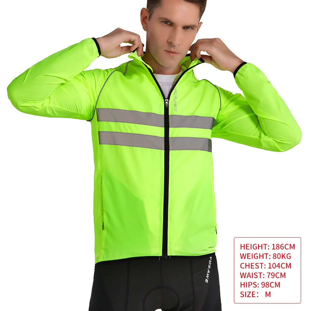 WOSAWE Reflective Jacket Lightweight Cycling Windbreaker Windproof Bike Jacket Water Resistant Long Sleeve Jersey Wind Coat Vest