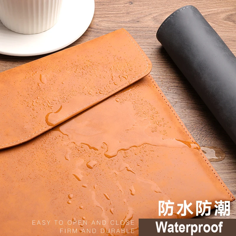 330*252MM Waterproof Leather A4 Business Briefcase Button File Folder Office Contract Bill Storage Bag Portable Large Capacity