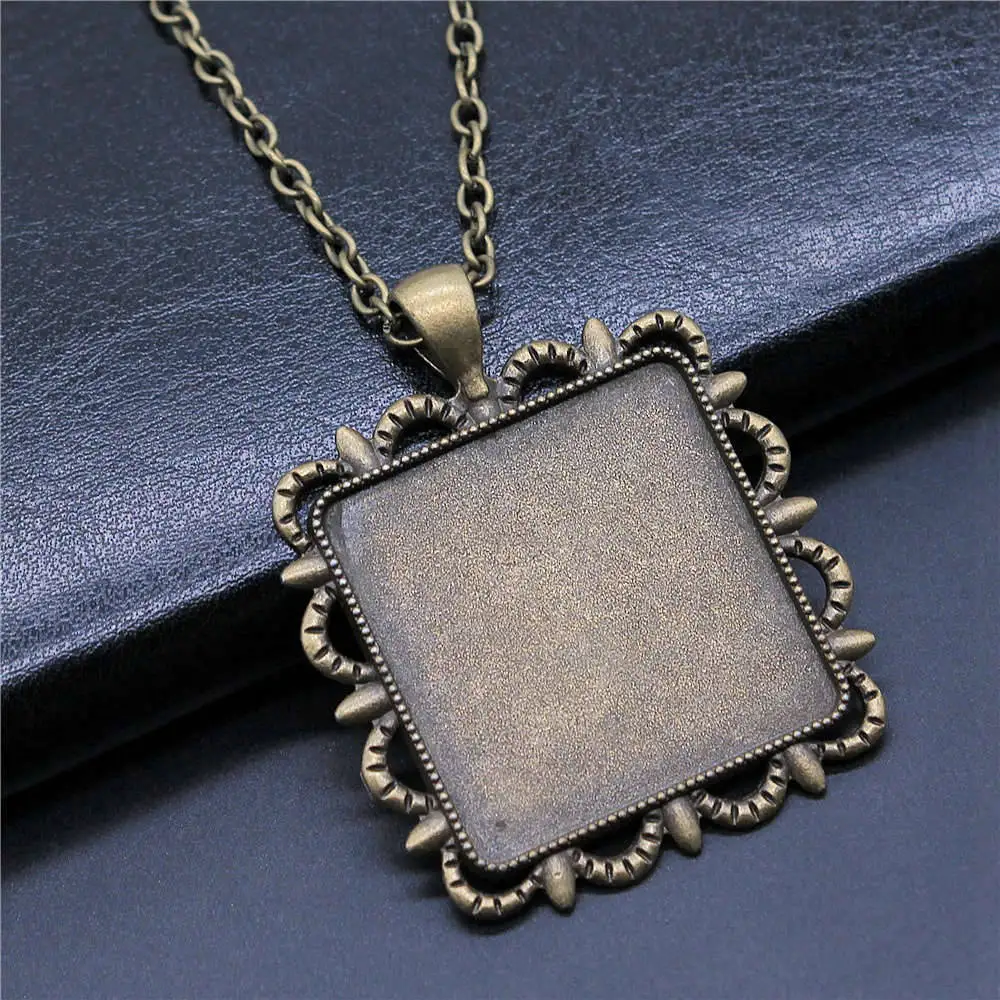Clearance Sale Items Boys Jewelry Rectangular Heart Glass Cabochon Base Setting Tray Bezel Necklace 45Cm Or 70Cm Long Chain