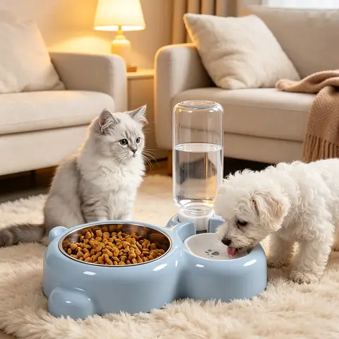 Cat Feeding and Drinking Machine Automatic Feeder of Cats Pet Supplies Bowls Double Fountain Kitten Stuff Dish Dog Bowl Water