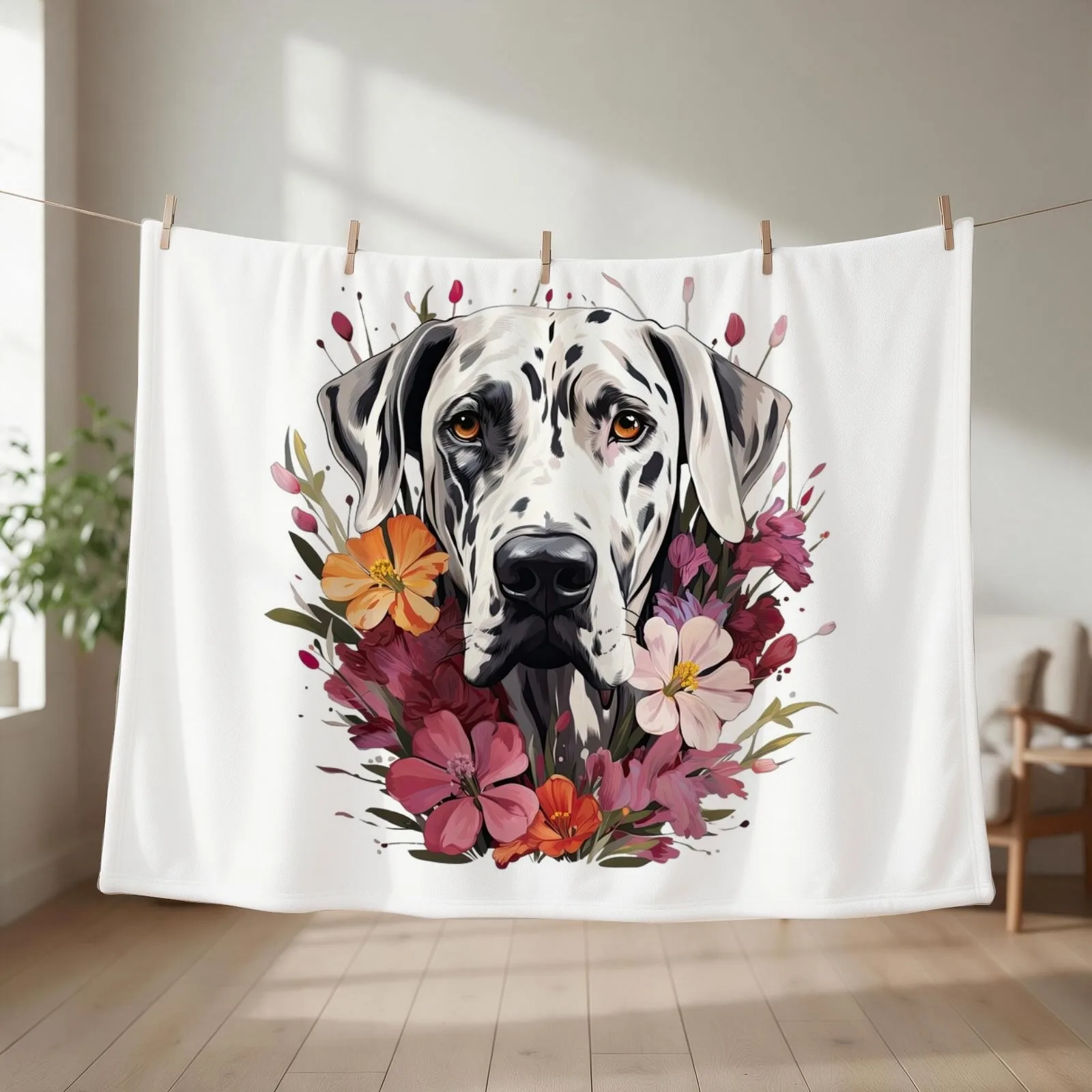Beautiful Harlequin Great Dane Throw Blanket couch cozy soft plush fuzzy picnic outdoor blanket